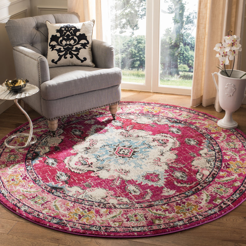 Almyra Oriental Area Rug, Round 3', Pink/Multi