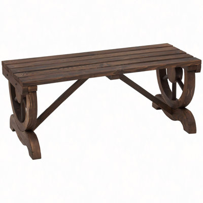 2-Person Wooden Garden Bench, Outdoor Wagon Wheel Porch Bench For Backyard Garden, Support 550 LBS, Rustic Country Style Patio Furniture
