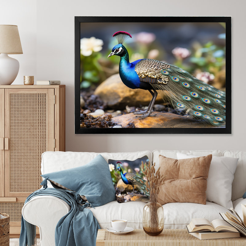 " Portrait Of Blue Peacock ", Black Single Picture Framed, 30" H x 40" W x 1.5" D