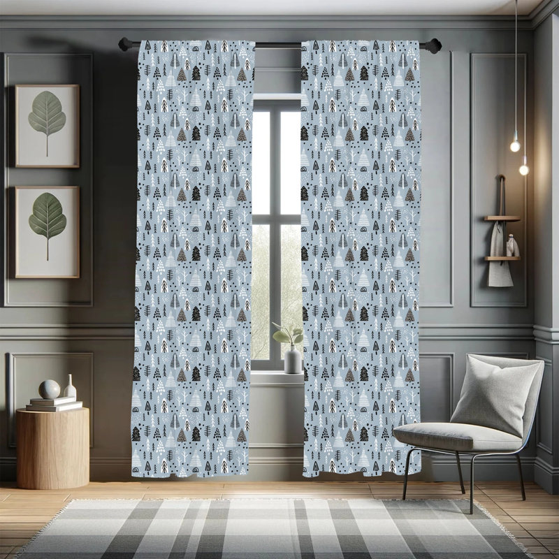 Christmas Tree Floral Semi-Sheer Rod Pocket Curtain Panels, 28" x 95"