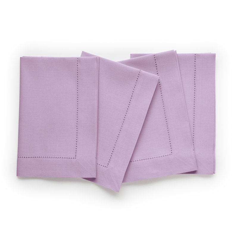Cotton Linen Hemstitch Dinner Napkins, Lavender Ice