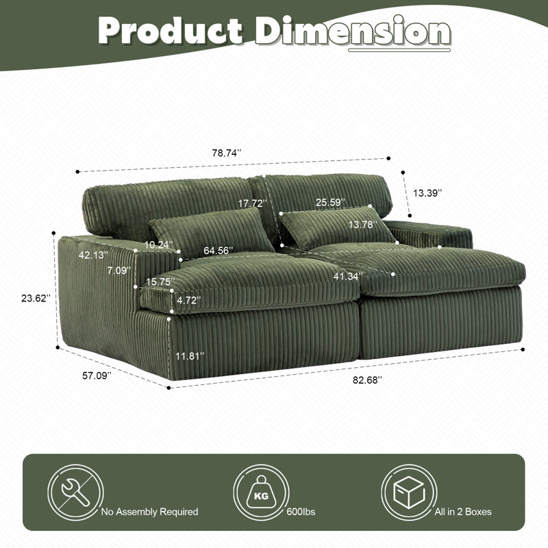 Canapé modulaire surdimensionné en tissu velours côtelé Corduroy, aucun assemblage requis, Vert