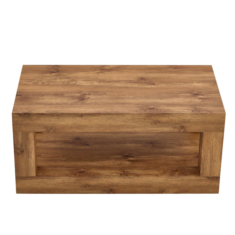 39.4" 2-Tier Mid Century Coffee Table with Storage – Rustic Farmhouse Rectangular Center Table with Thick Tabletop for Living Room, Office, or Apartment in Natural Wood