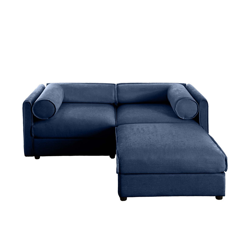 Canapé-lit rembourré avec repose-pieds, Chenille bleu, H 27,9 po x l 75,5 po x P 37,4 po
