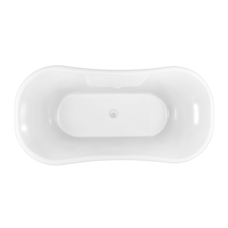 68" Streamline Clawfoot Soaking Acrylic Bathtub, Glossy White, Glossy White