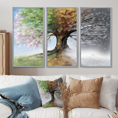 Arbre avec quatre saisons - ensemble d'art mural sur toile encadré paysage de 3