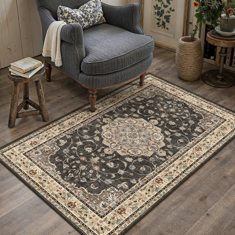 Haven Classic Persian Style Area Rug in Black, Rectangle 3' x 5'