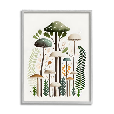 Bb-050-Framed " Whimsical Green Mushrooms "