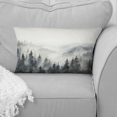 Grey Misty Morning Forest Horizon - Forest Printed Throw Pillow