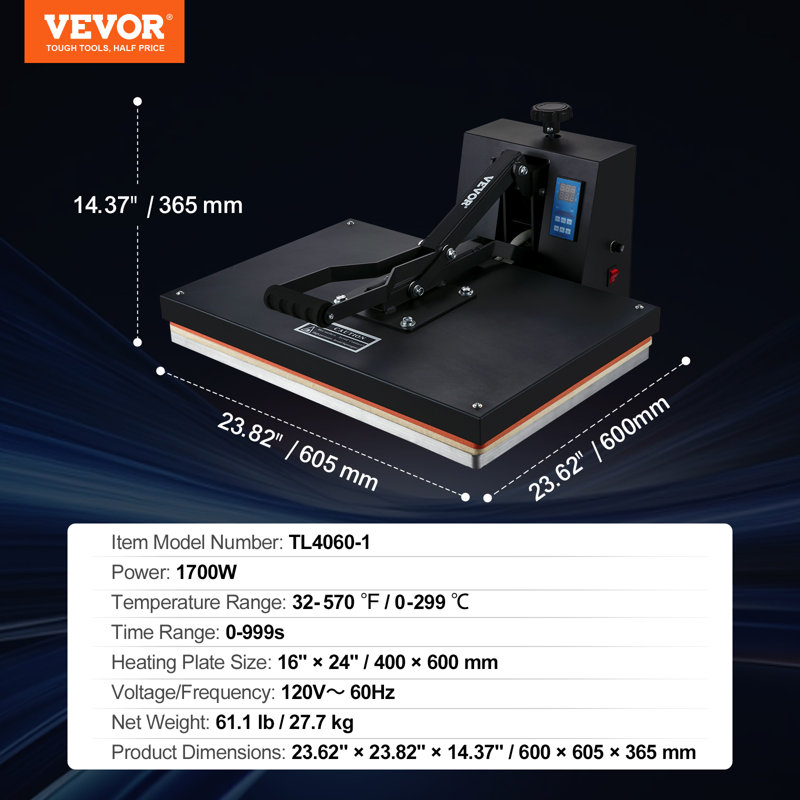 Presse à chaud, machine à presser à chaud de 1 700 W, chauffage rapide, P 23,82 po