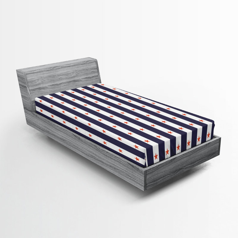 Drap-housse Ambesonne, paquet de 2, Drap-housse simple TG, Indigo / rouge / blanc rayé