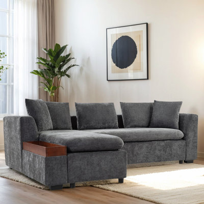 Canapé modulaire en L Luxury Chenille - canapé rembourré 93,7 po avec sièges profonds, rangement caché et coussins assortis