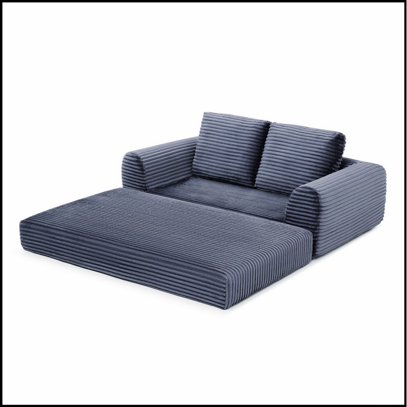 Canapé-lit pliant convertible 2-en-1, canapé-lit en velours côtelé moderne avec 2 coussins, causeuse modulaire rembourrée avec lit escamotable Futon