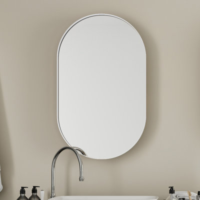 Armoire à pharmacie encastrée ovale 20 po x 34 po, armoire de salle de bain murale en métal avec miroir et tablettes réglables, miroir mural avec rangement pour salle de bain