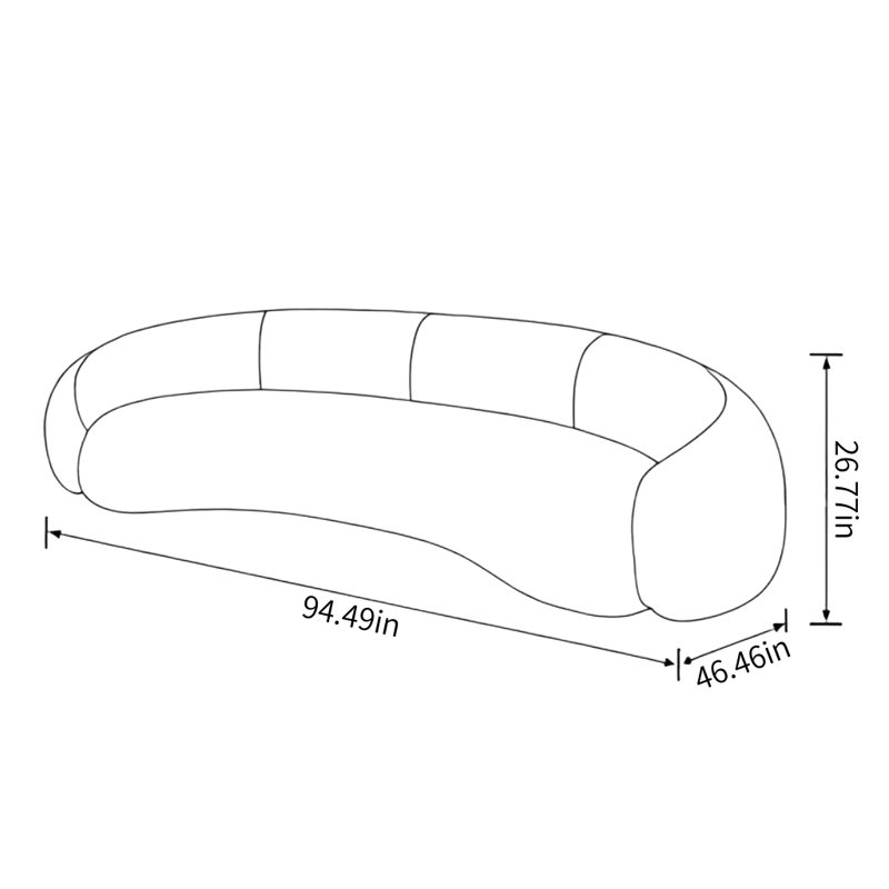 Canapé incurvé moderne de style simple, Gris, H 26,77 po x l 94,49 po x P 46,46 po