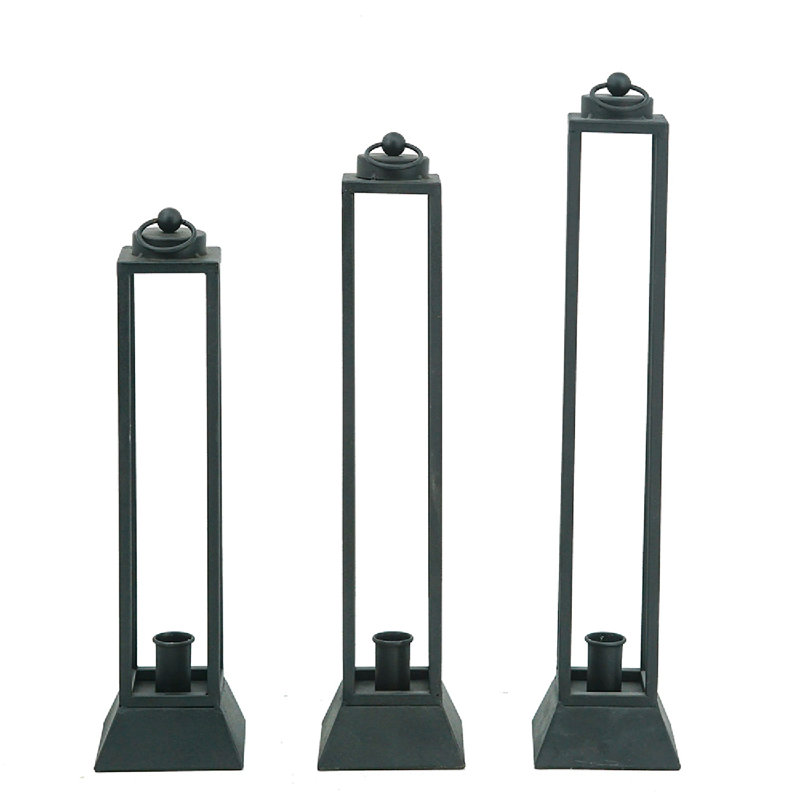 Black Iron Lanterns with Open Design Set of 3 Black