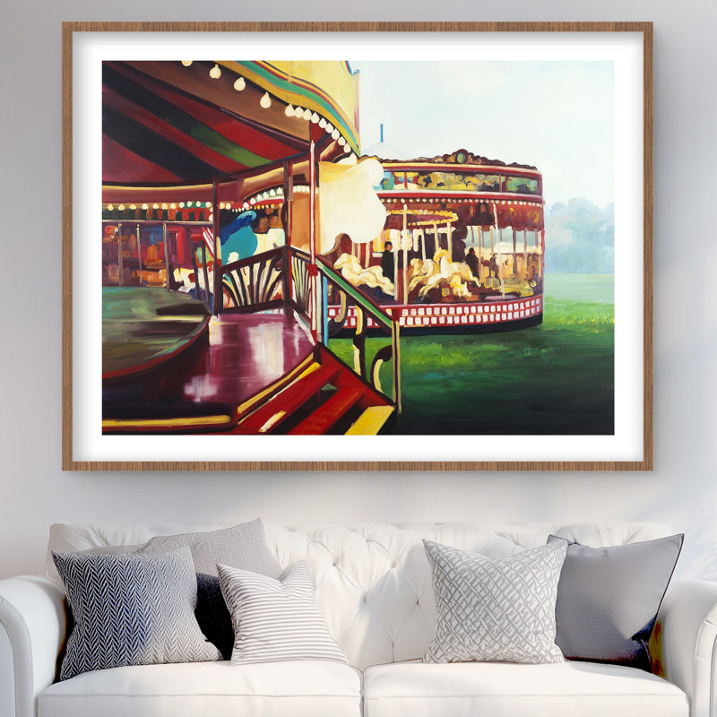 Carousel in a Carnaval - Red Scenic Framed Matted Print, 36" H x 48" W