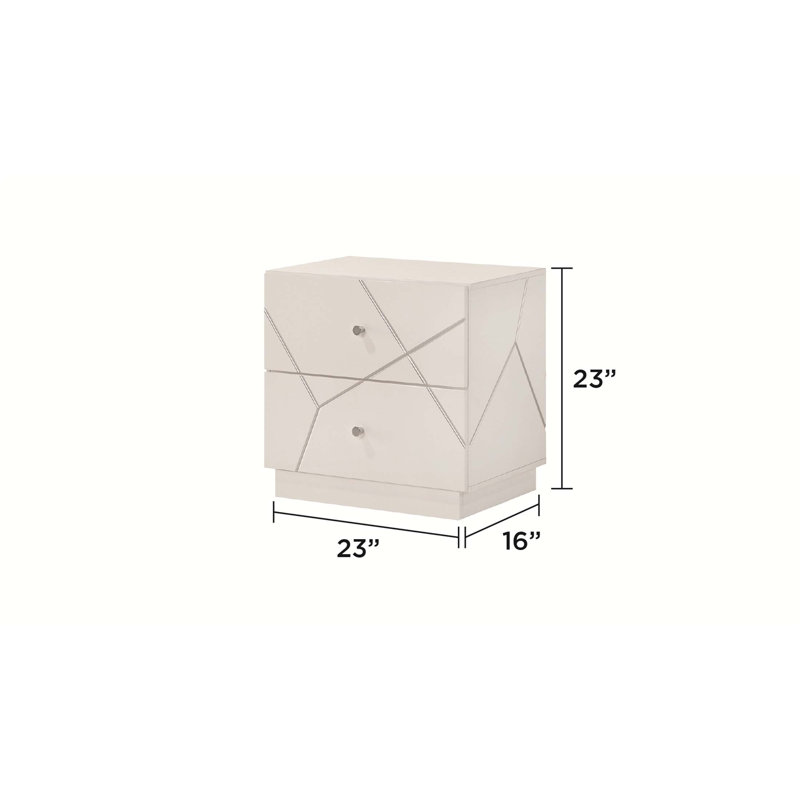 Table de chevet de conception géométrique moderne avec finition laquée et tiroirs doublés de velours pour les chambres contemporaines, une solution de rangement élégante