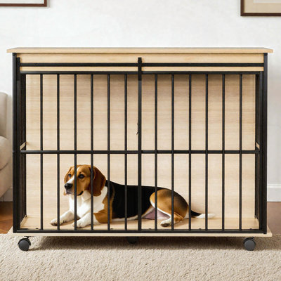 Mobilier de cage pour chien - grande cage pour chien avec porte coulissante et plateau pour chiens de taille moyenne à grande - noir