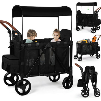 Double Stroller 3-In-1 Convertible Stroller & Bassinet Travel System With Canopy, Adjustable & Foldable
