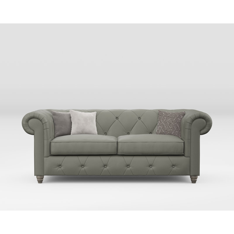 Melrose 3 Seater Leather Sofa, Washed Oak, Stone Grey