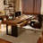 Brown + Black Rectangular Solid Wood + Iron with 3 drawers desk