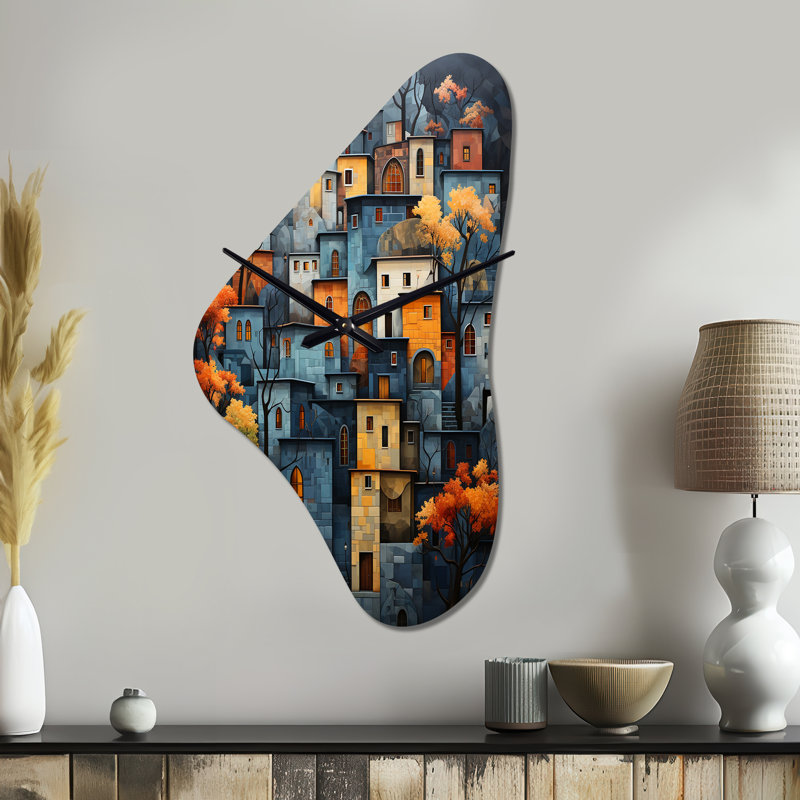 Horloge murale 3D Cityscape Exquis Blue II - Boomerang, Grand