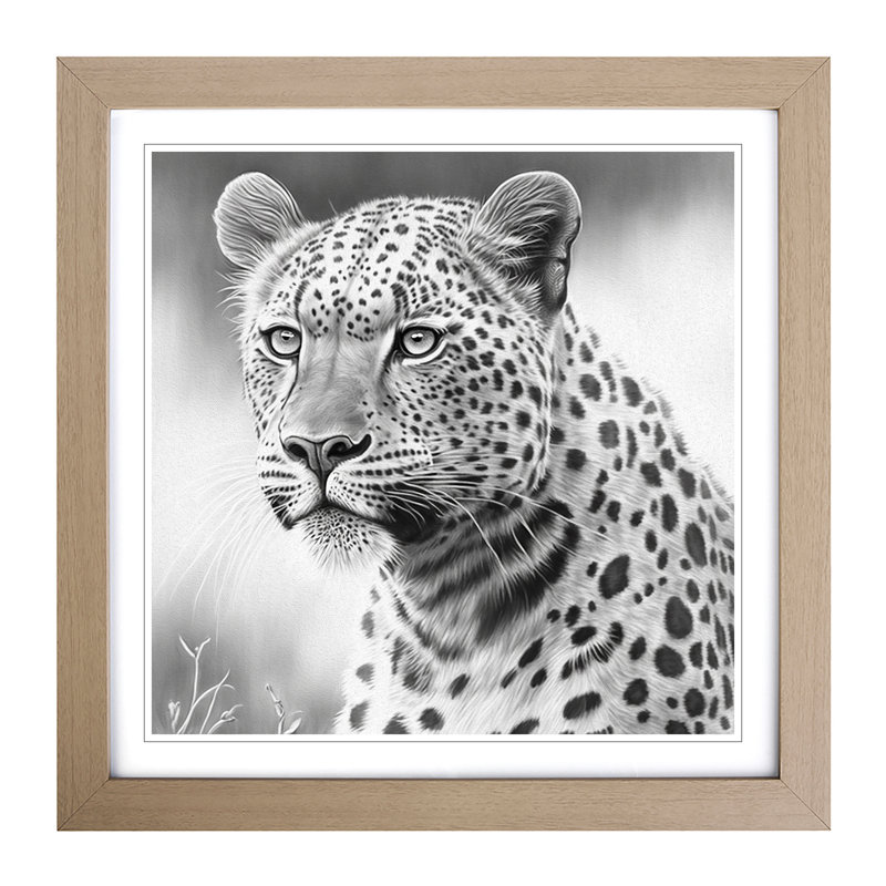 Leopard Drawing - Single Picture Frame Print on Wood, Oak