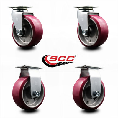 4 Piece Poly on Aluminum Caster Set with Ball Bearings 2 Swivel 2 Rigid