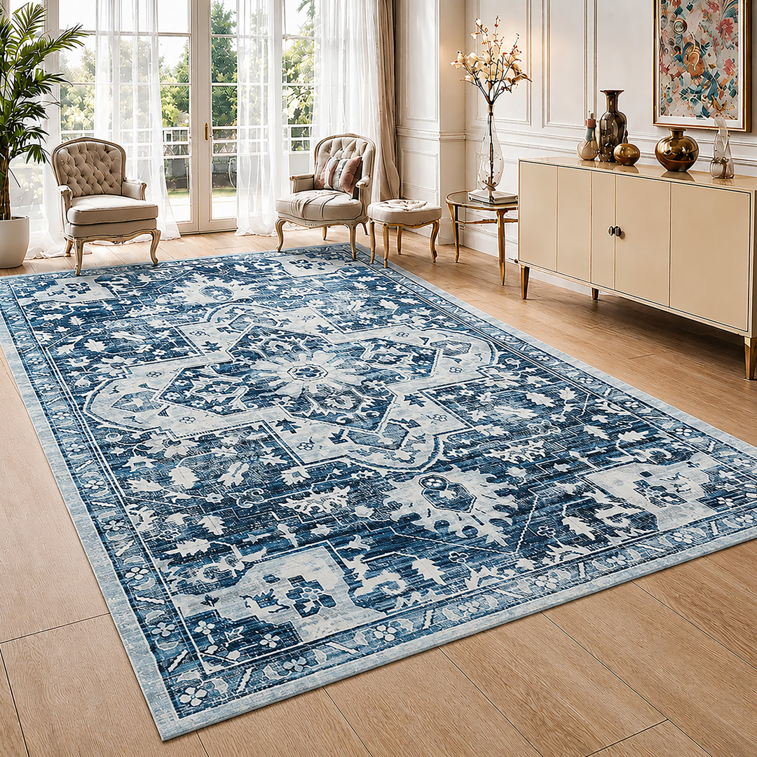 Traditional Shiraz Cashmere-Feel Area Rug & Runner, Non-Slip Washable Living Room Carpet