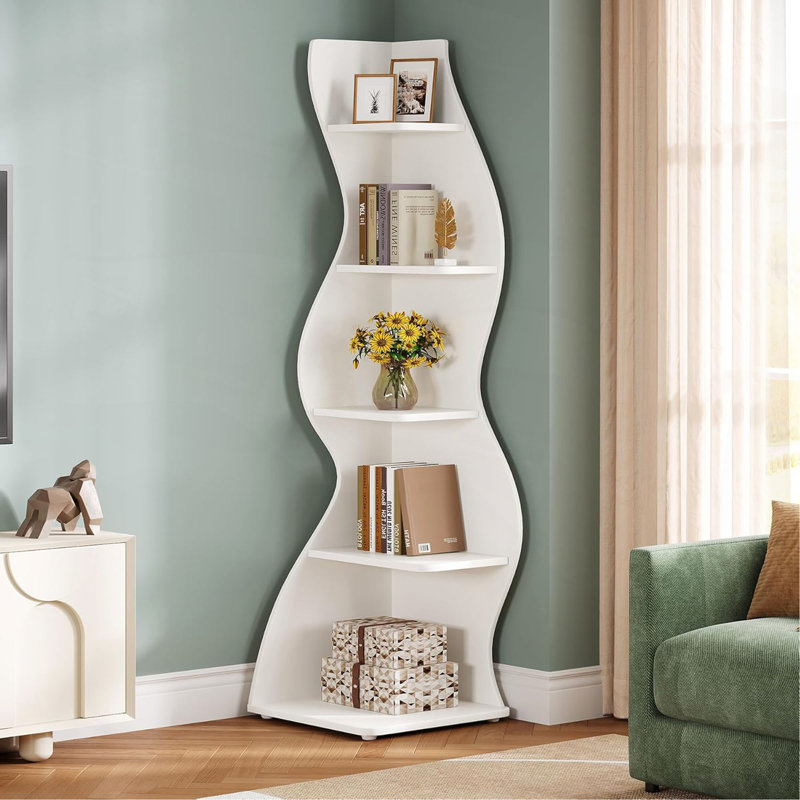 Bibliothèque de coin et support pour plante à 5 niveaux 69,8 po, Blanc