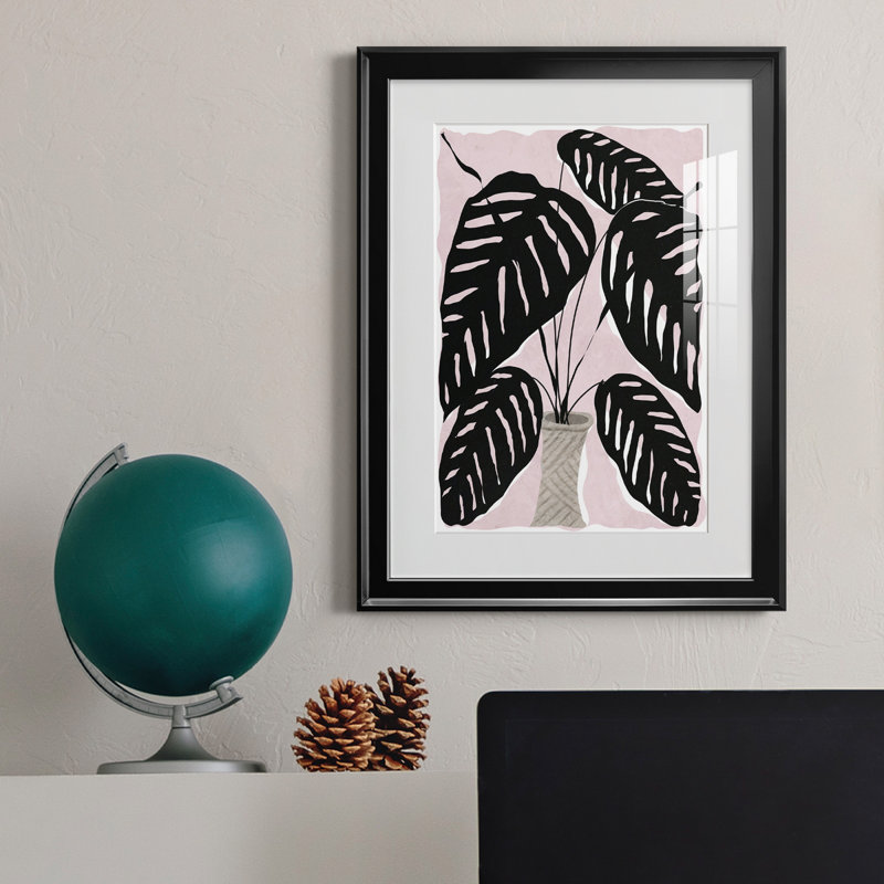 Plante en pot I - peinture encadrée, H 18,5 po x l 24,5 po x P 1,5 po, Noir