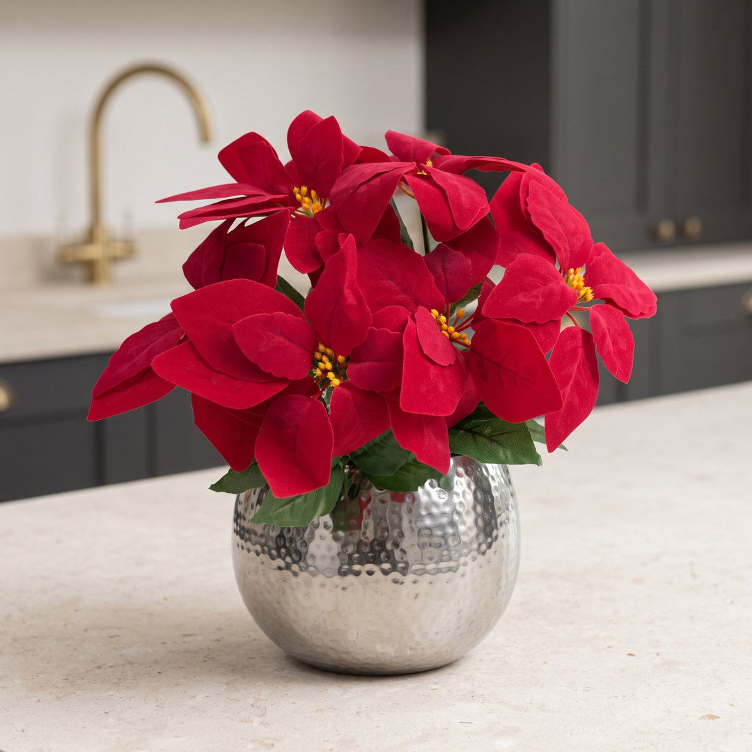 B&Q - Artificial Christmas Xmas Red Poinsettia 40Cm Silver Hammered Metal Planter - Image 5