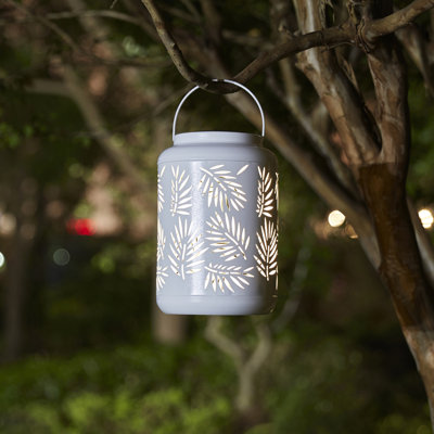 8.75" H Metal Cutout Leaf Solar Powered Outdoor Hanging Lantern