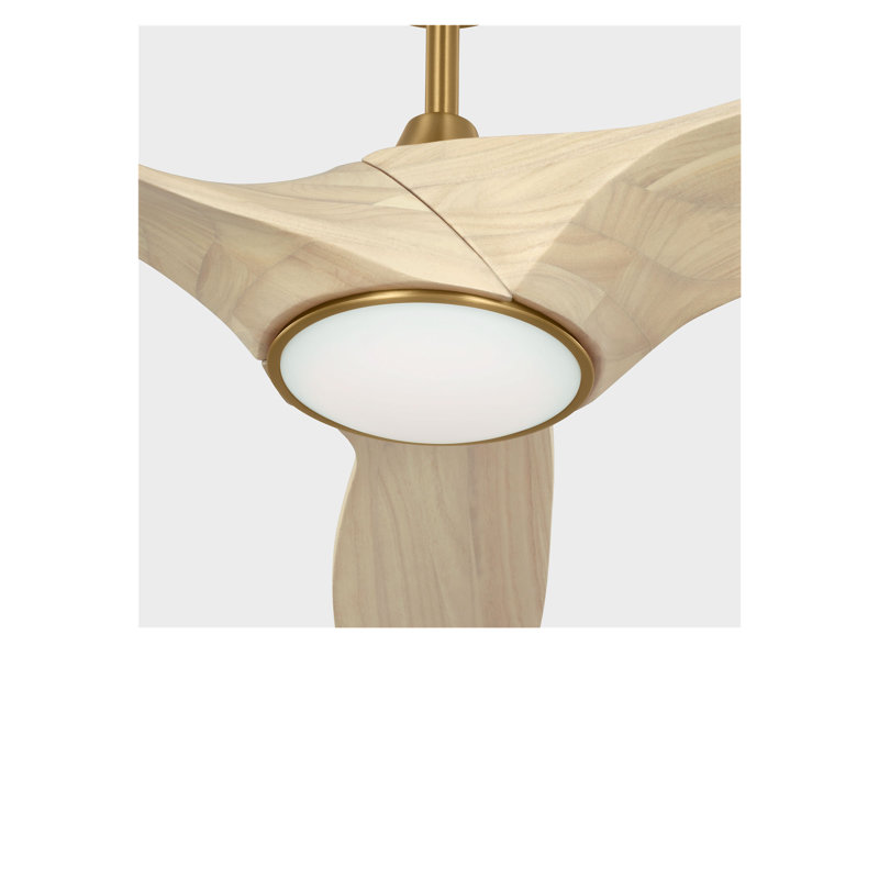 Selen Smart LED Ceiling Fan, Washed White Oak, Burnished Brass, 60" Wide
