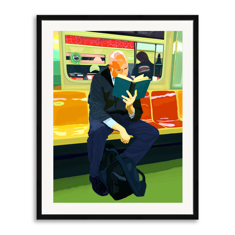 Blue Book Bald Man Print by Evan Sklar, Black Framed Paper, 31.25" H x 25.25" W