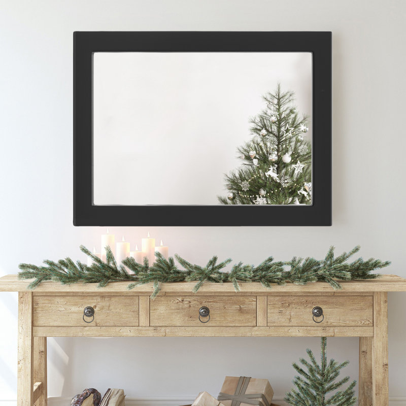 Wood Rectangle Mirror Wall Mounted Decor Bathroom Vanity Mirror With HD Tempered Glass, 65" x 30", Black
