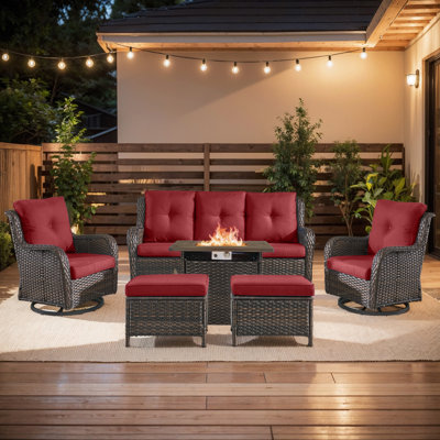 Carolina 5 - Person Sofa Seating Group With Fire Pit And Cushions