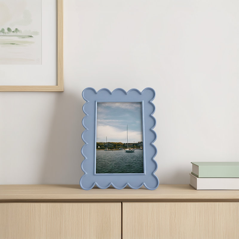 Resin Picture Frame with Scalloped Edges and Built-In Stand, 4" W x 6" H