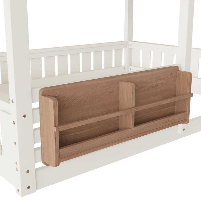 Full Size Bunk Bed/Loft Bed With Bookshelf, House Design, High-Quality Safety Fencing,Beige & Natural, Beige, Full