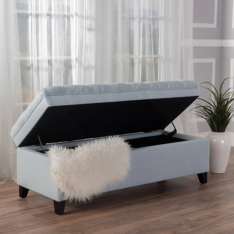 Modern storage ottoman, Faux Leather, Light Sky