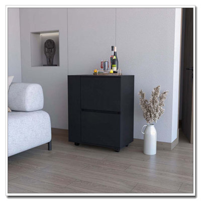 Black 2-Cabinet Bar Cart