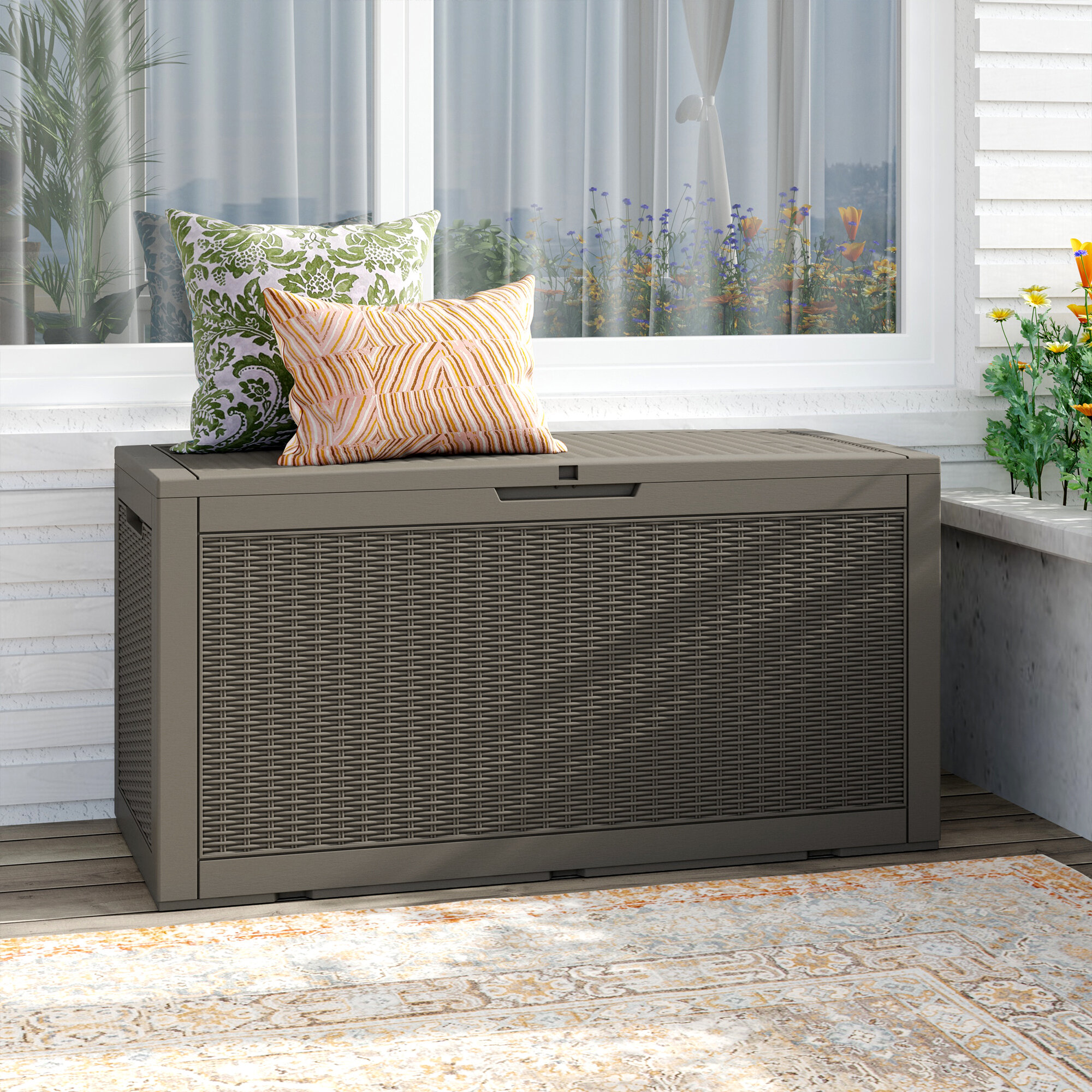  YITAHOME 100 Gallon Large Resin Deck Box Outdoor Storage with  Cushion for Patio Furniture, Outdoor Cushions, Garden Tools and Pool  Supplies-Waterproof,Lockable (Dark Grey) : Patio, Lawn & Garden