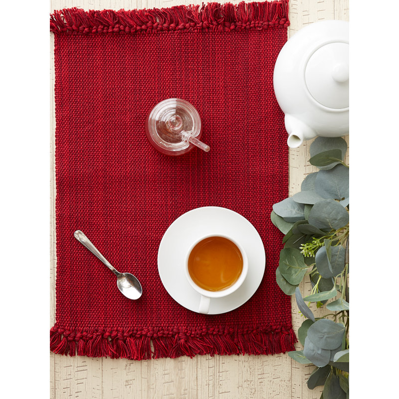 Ensemble de napperons en coton Wieland, Bois rouge, À rayures