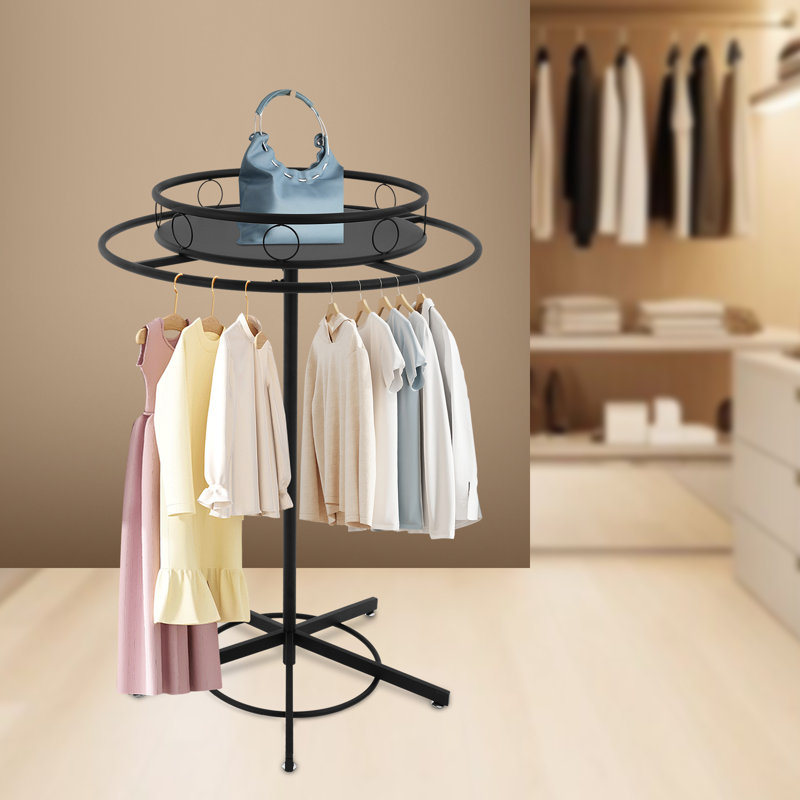 Rotatable Round Garment Rack 360° Rotatable Metal Clothes Hanging Rack Adjustable Height