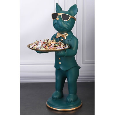Light Luxury French Bulldog Floor-standing Ornament with Tray