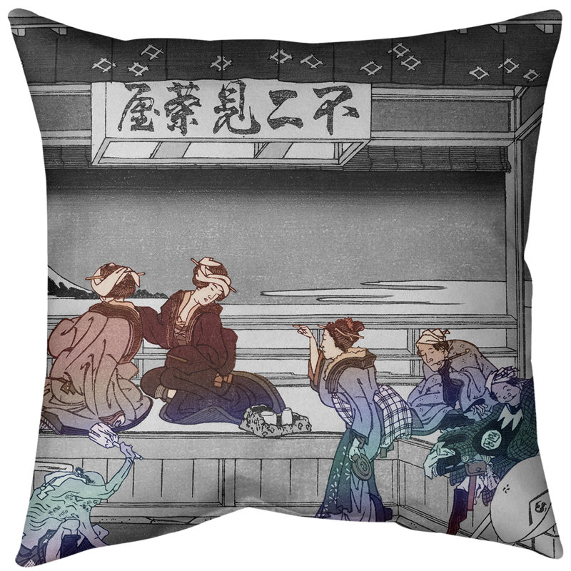 Coussin Katsushika Hokusai Yoshida at Tokaido, Dégradé rouge, Simili suède