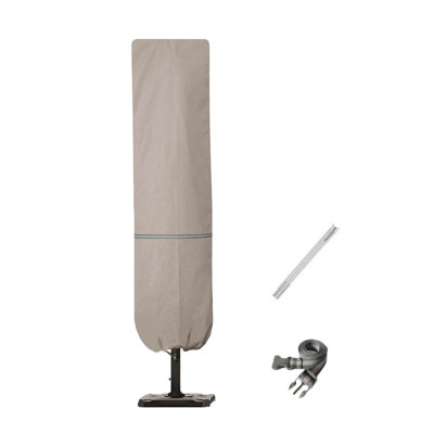 Housse de parasol de patio avec tringle pour parapluies de 7 à 11 pi et parapluies à double face de 15 pi, housse de protection imperméable avec fermeture à glissière, beige