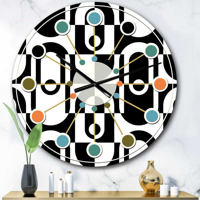 Horloge murale moderne à motif géométrique monochrome - modèle Mid-Century, Petit