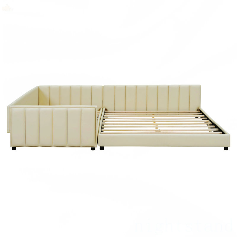 Lit plateforme tapissier grand et simple TG, Beige